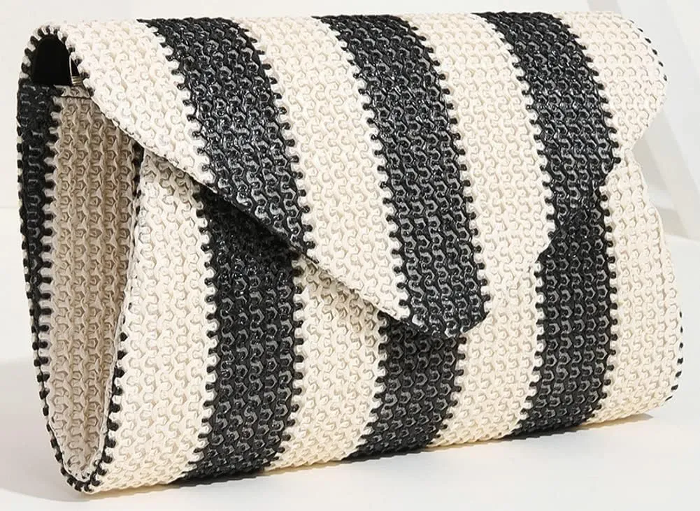Obosoyo Straw Crossbody Bag, Clutch, Woven Shoulder Bag for Women - Summer Beach Envelope Purse Wallet