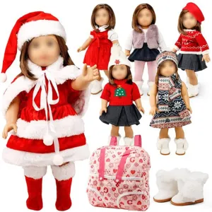 Oct17 Doll Clothes for American Girl 18” inch Dolls Wardrobe Makeover Outift Christmas Santa Casual Dress Boots Bundle
