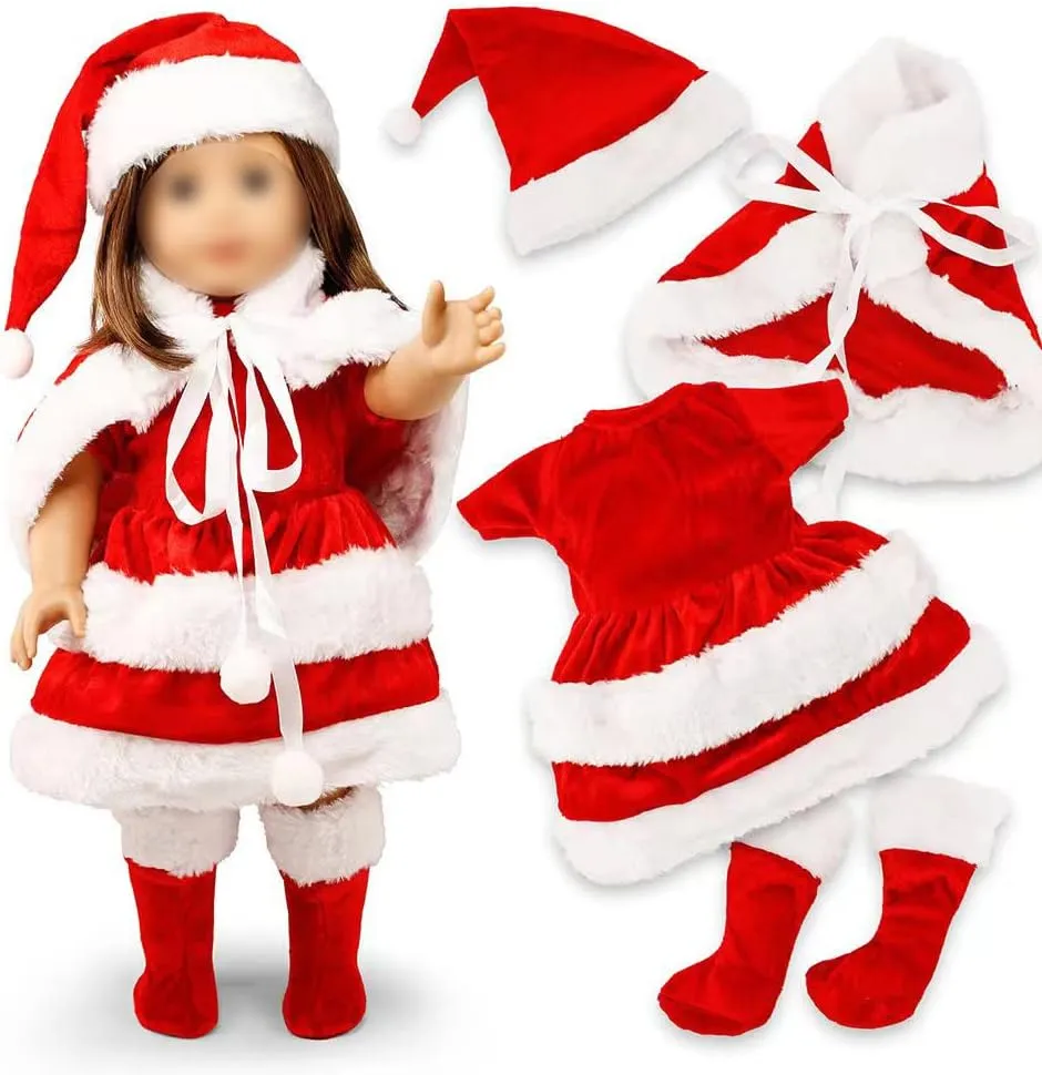 Oct17 Doll Clothes for American Girl 18” inch Dolls Wardrobe Makeover Outift Christmas Santa Casual Dress Boots Bundle