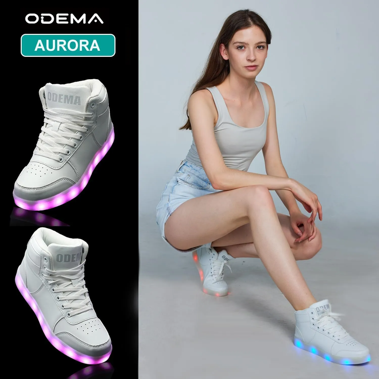 Odema V3 Aurora Unisex High Top Light Up Shoes, Sneakers with Lights for Men，Women, Led Light Shoes,USB Charging Glowing Shoes for Teens