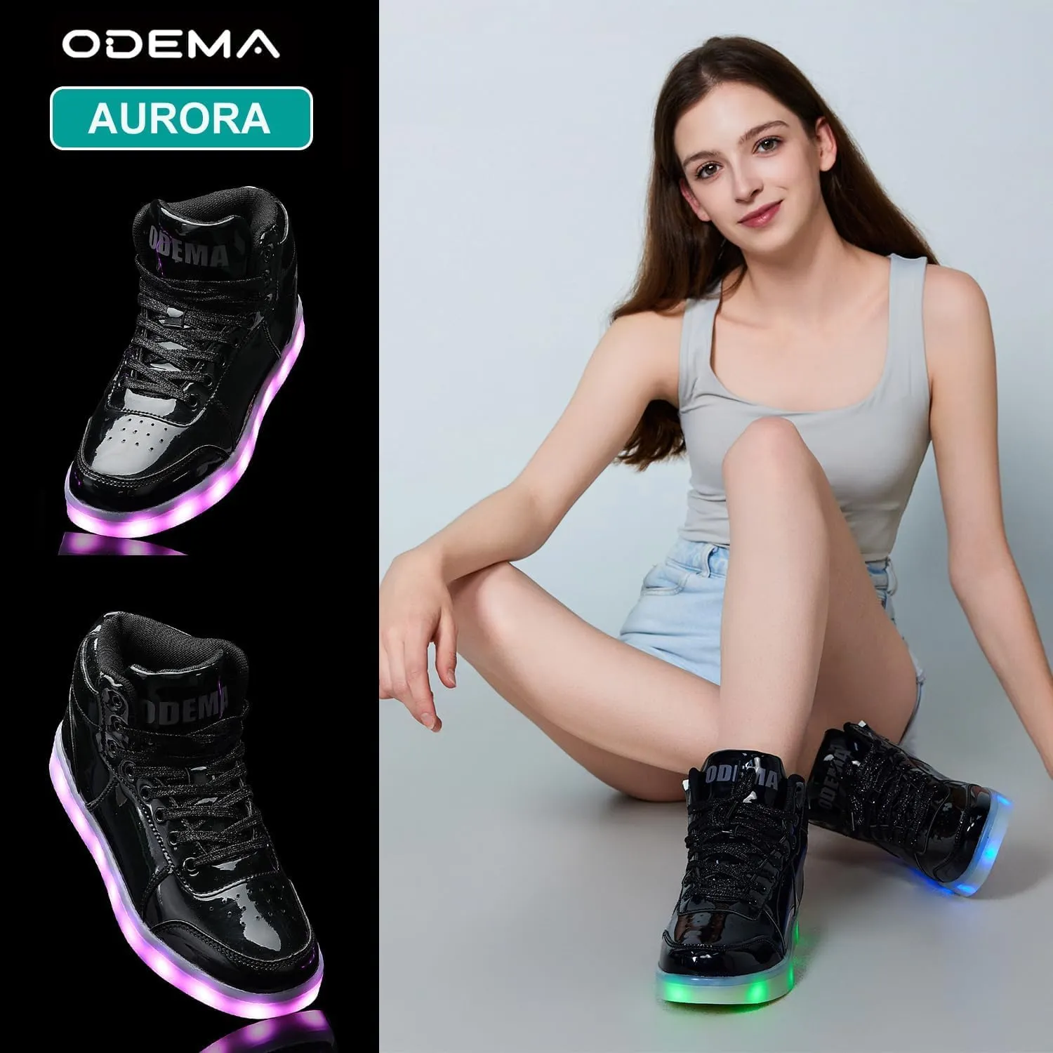 Odema V3 Aurora Unisex High Top Light Up Shoes, Sneakers with Lights for Men，Women, Led Light Shoes,USB Charging Glowing Shoes for Teens