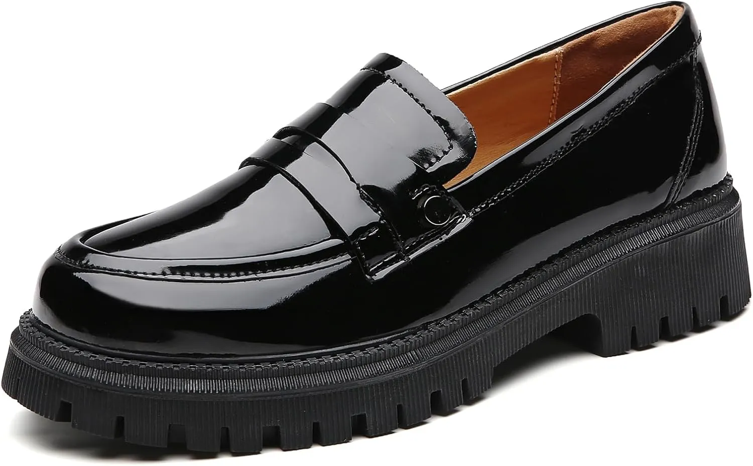 OKJ Loafers for Women Chunky Platfor Black Patent Leather Women's Loafers & Slip-ons Fashion Penny Comfort Business Casual Dressy Office Work Slip on Shoes