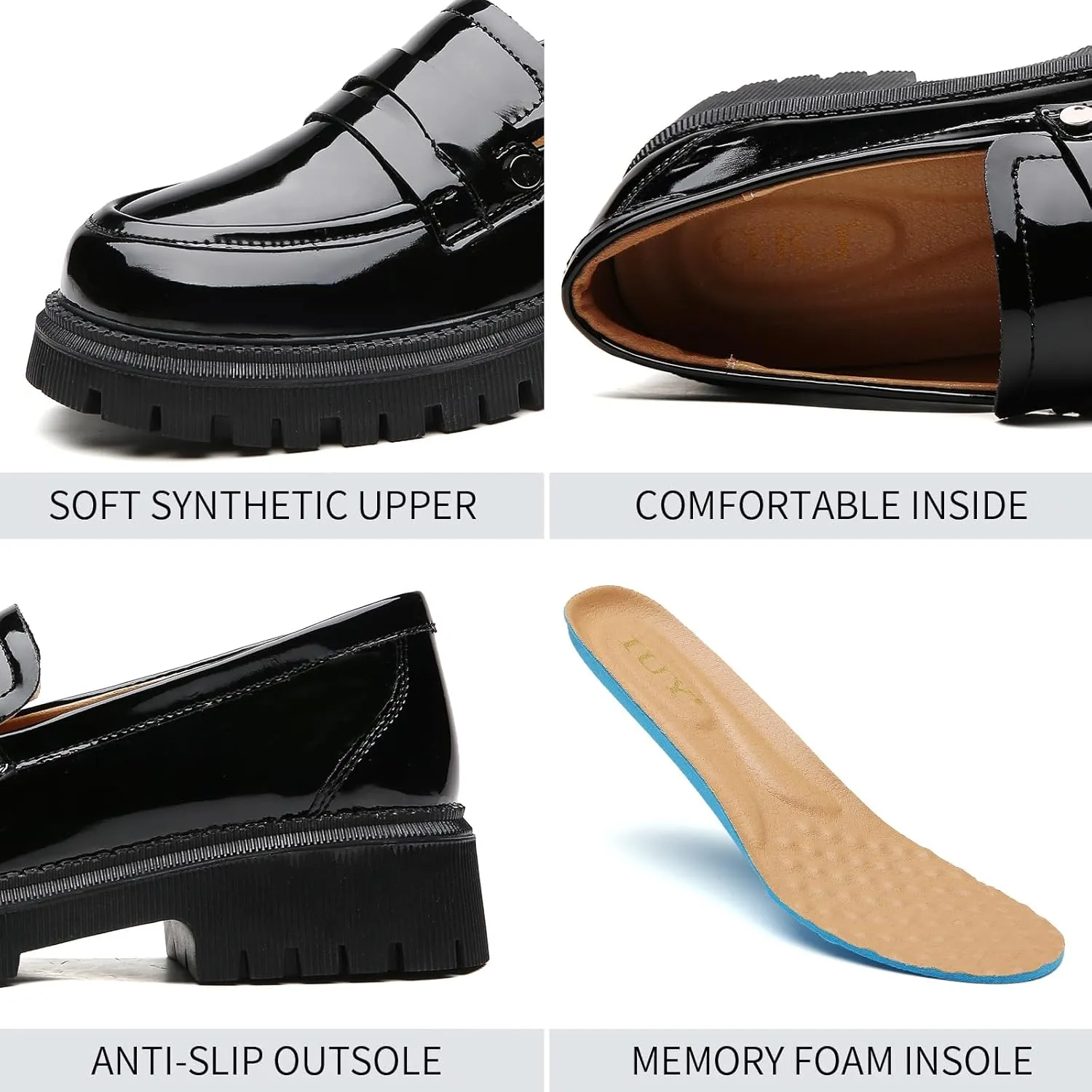 OKJ Loafers for Women Chunky Platfor Black Patent Leather Women's Loafers & Slip-ons Fashion Penny Comfort Business Casual Dressy Office Work Slip on Shoes