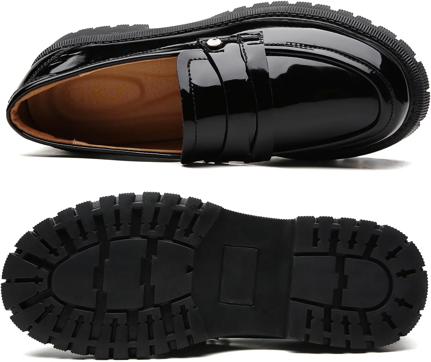 OKJ Loafers for Women Chunky Platfor Black Patent Leather Women's Loafers & Slip-ons Fashion Penny Comfort Business Casual Dressy Office Work Slip on Shoes