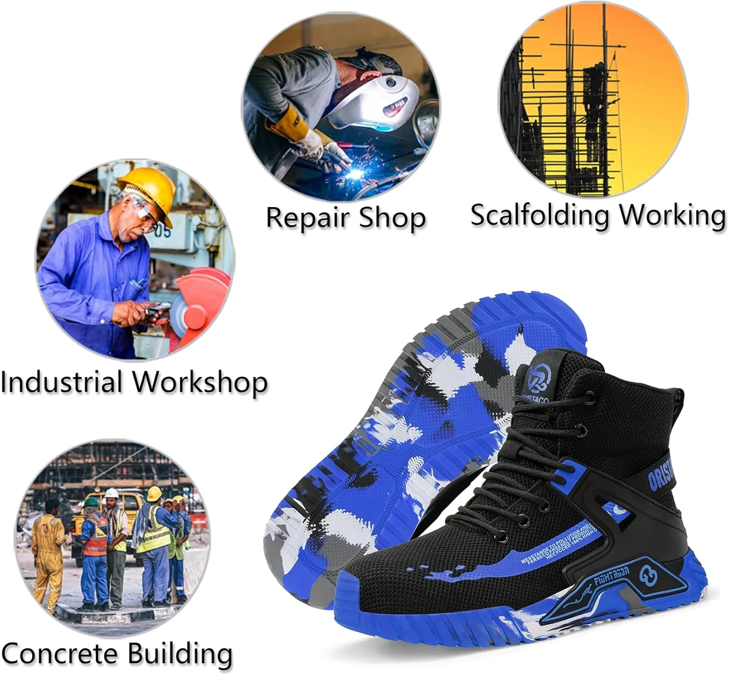ORISTACO Work Safety Crew Boots Lightweight Breathable Industry Construction Steel Toe Sneakers