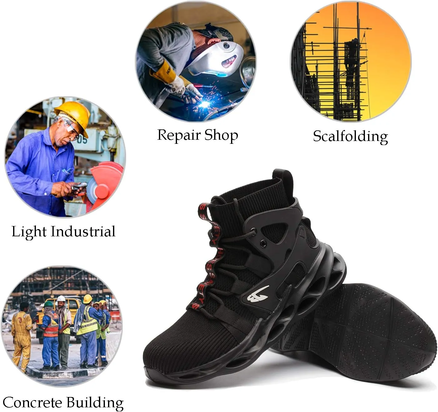 ORISTACO Work Safety Steel Toe Boots, Lightweight Breathable Industrial Construction Boots