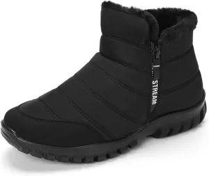 OrthoFit Winter Ankle Boots Mens Waterproof Snow Boots Fur Lined Warm Ankle Boots Zipper Closure Slip on Comfortable Walking Shoes