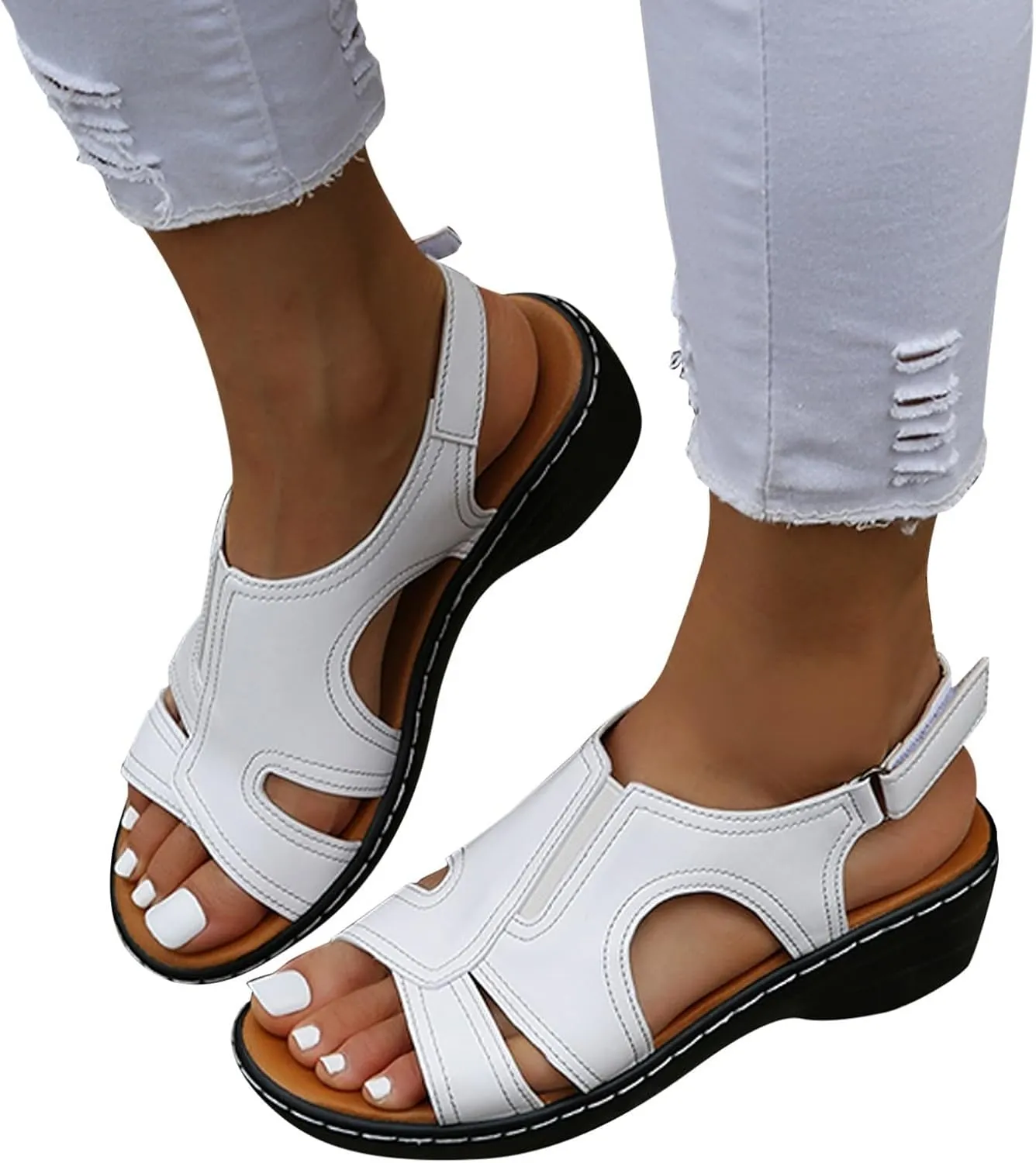 Orthopedic Sandals for Women Arch Support Ankle Strap Dressy Walking Sandals Open Toe Platform Wedge Beach Shoes