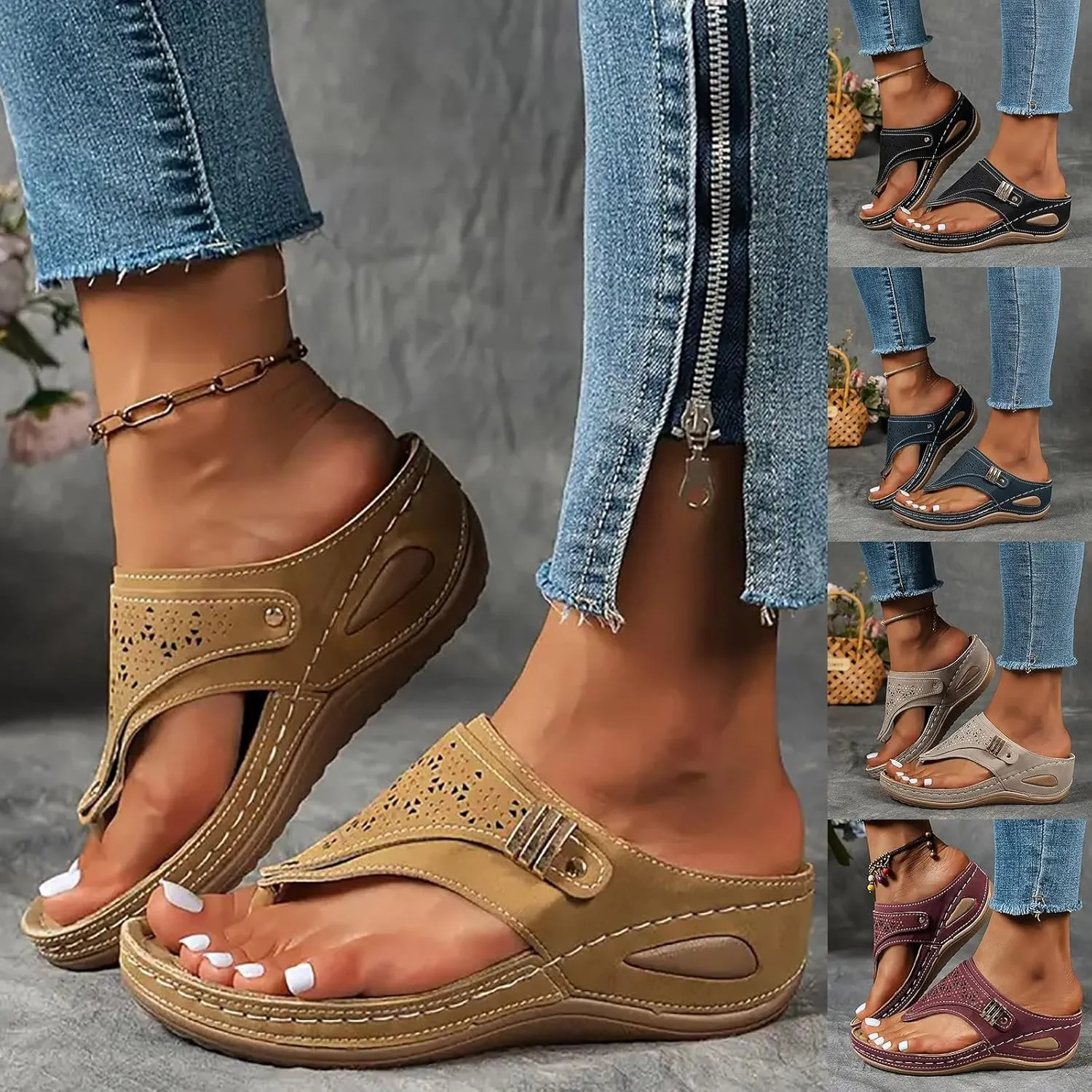Orthopedic Sandals for Women Dressy Comfortable Arch Support Wedge Sandals Casual Non Slip Sandals Flip Flops Sandals