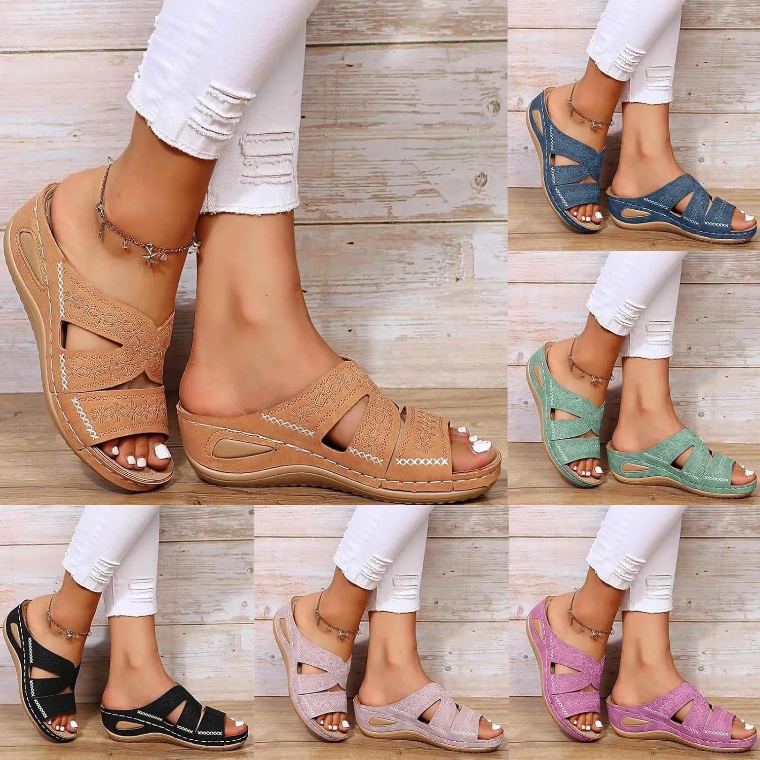 Orthopedic Sandals for Women, Women Summer Dressy Comfortable Sandals Arch Support Wedge Sandals 2025 Non Slip Flip Flops Sandals
