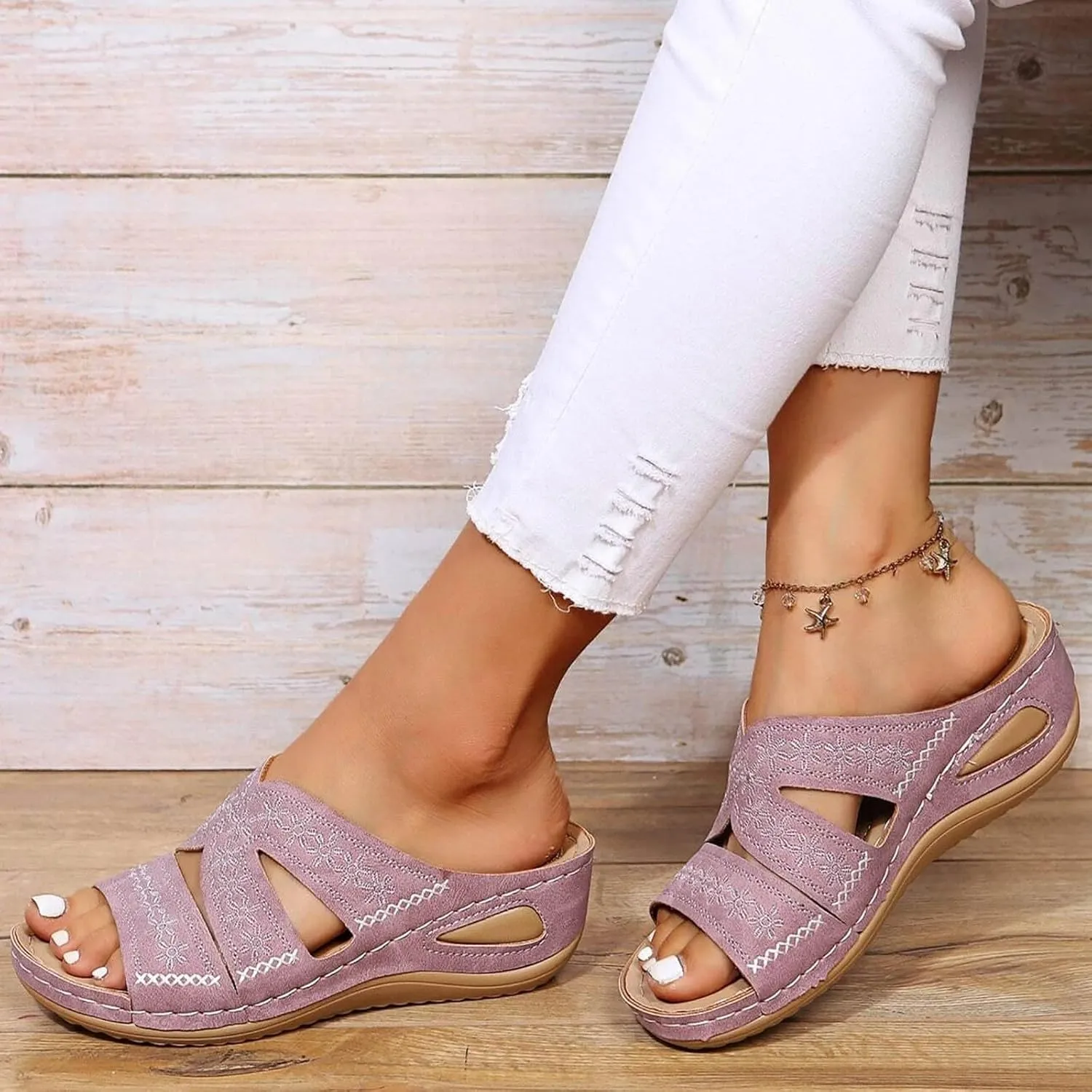 Orthopedic Sandals for Women, Women Summer Dressy Comfortable Sandals Arch Support Wedge Sandals 2025 Non Slip Flip Flops Sandals