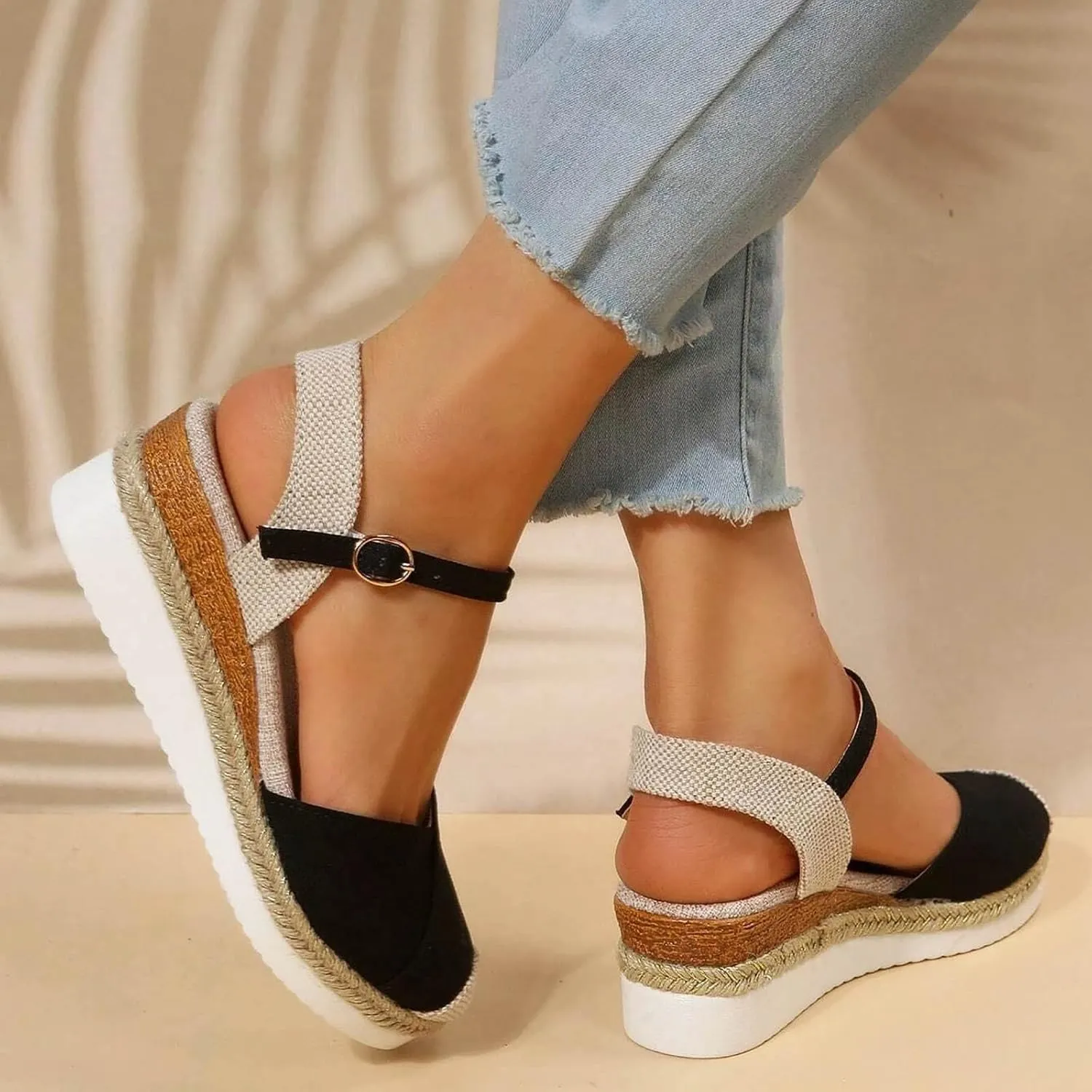 Orthopedic Sandals With Arch Support For Women Wedge 2025 Summer Casual Closed Toe Espadrilles Low Heel Sandals Dressy Comfortable Walking Ankle Strap Wide Width Sandal