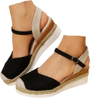 Orthopedic Sandals With Arch Support For Women Wedge 2025 Summer Casual Closed Toe Espadrilles Low Heel Sandals Dressy Comfortable Walking Ankle Strap Wide Width Sandal