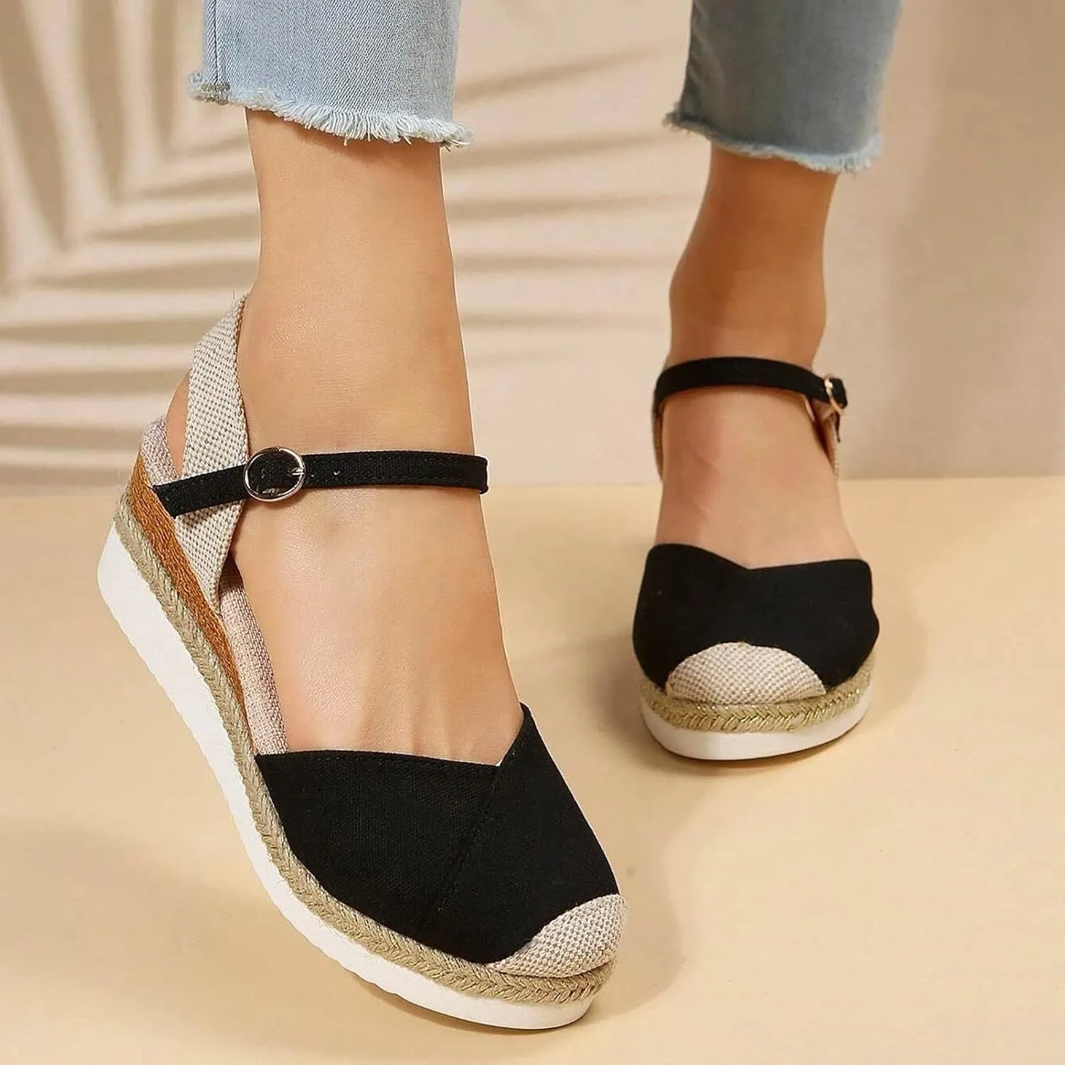 Orthopedic Sandals With Arch Support For Women Wedge 2025 Summer Casual Closed Toe Espadrilles Low Heel Sandals Dressy Comfortable Walking Ankle Strap Wide Width Sandal
