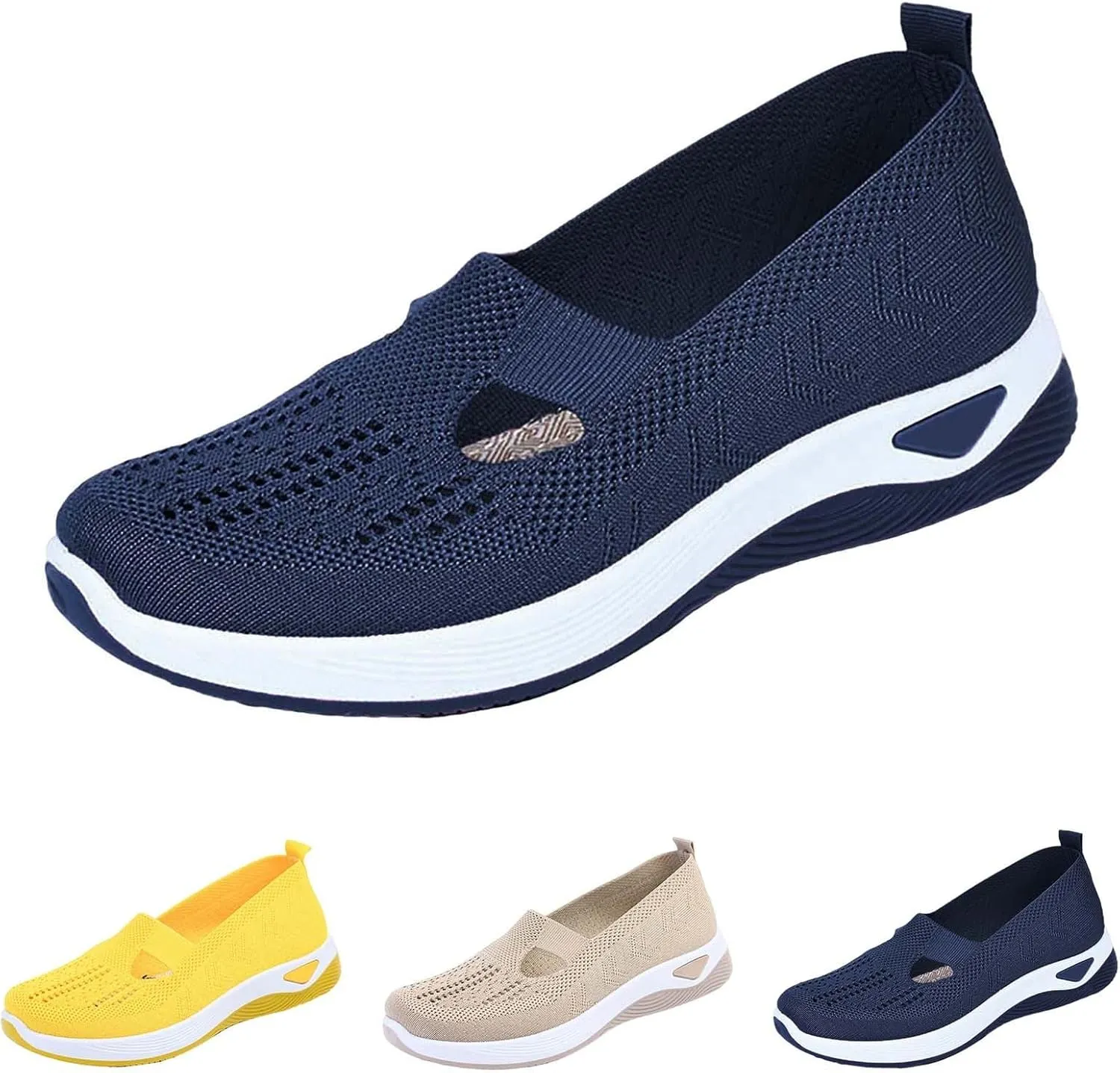 Orthowalk Shoes for Women Orthopedic Arch Support Woven Mesh Breathable Soft Sneakers Slip On Wide Diabetic Footwear