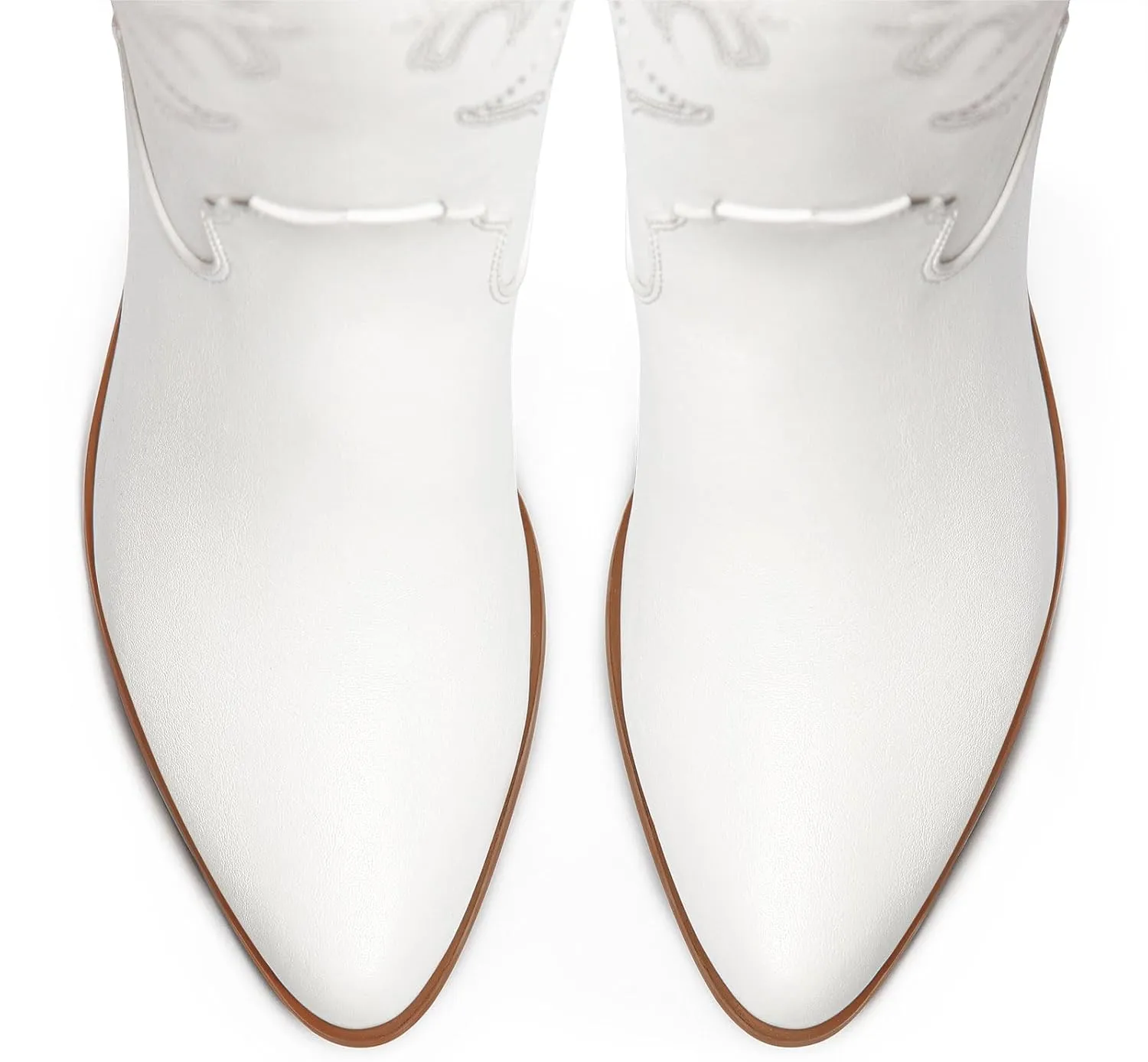 Ouepiano White Cowgirl Boots Women Cowboy Knee High Tall Boots Chunky Heel Pointed Toe Pull-On Western Wide Calf Boats Country Fashion