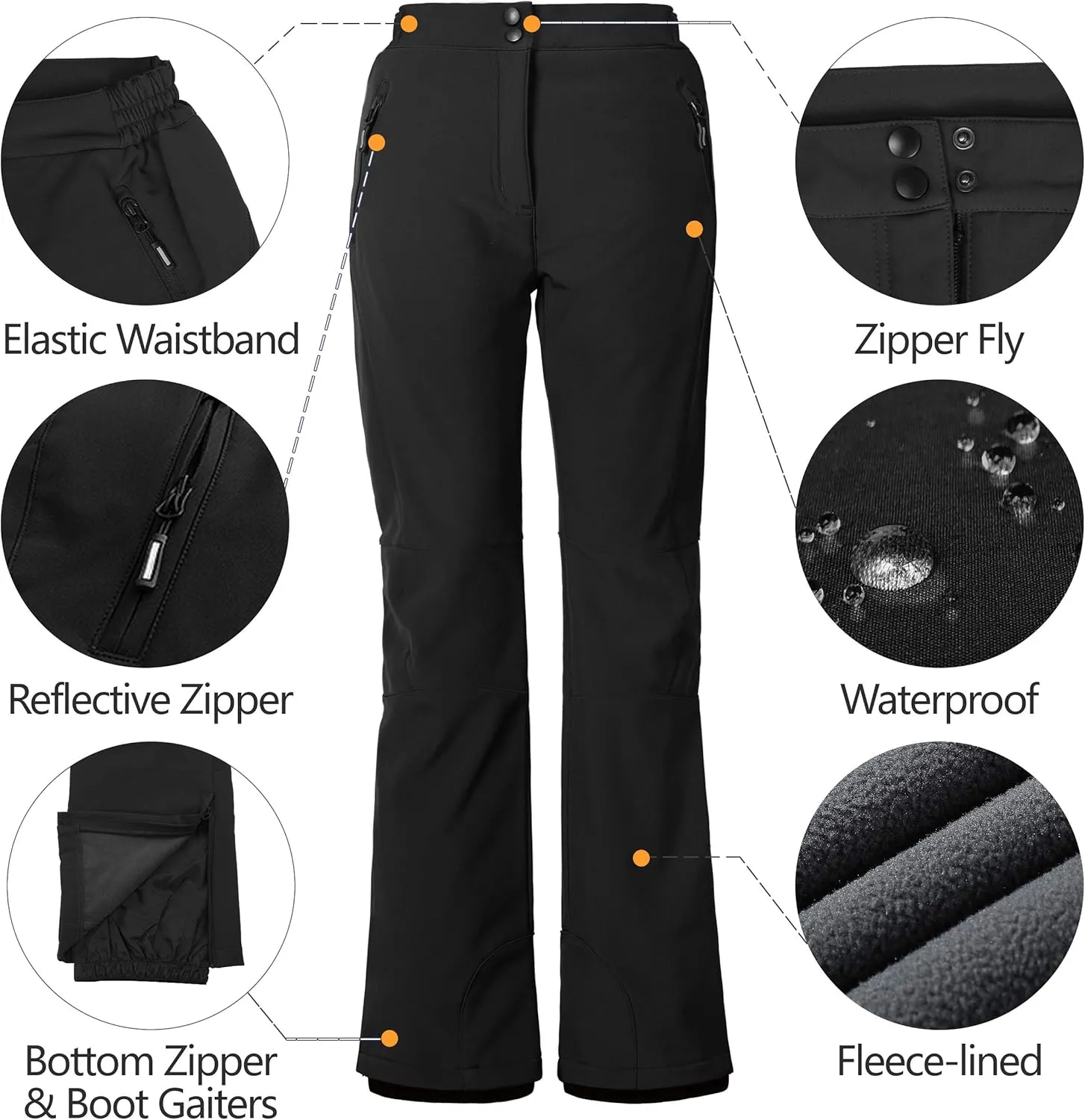 Outdoor Ventures Women's Snow Pants Waterproof Windproof Outdoor Fleece Lined Softshell Insulated Ski Pants with Boot Gaiters
