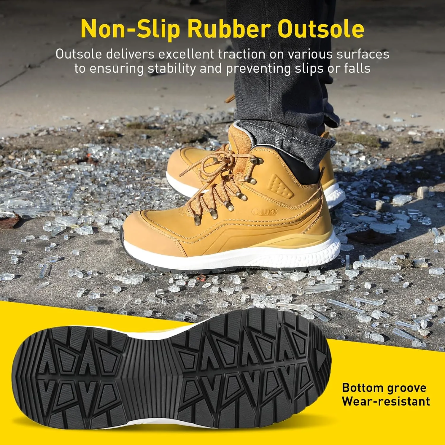 OUXX Men's Composite Toe Work Boots, ASTM F2413 Electro-Static Discharge Safety Shoes, Anti-Slip Rubber Outsole(OX2601)