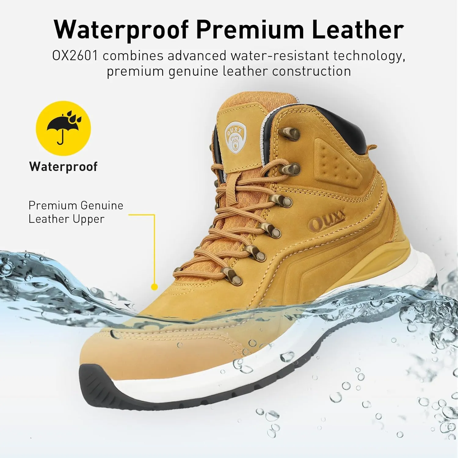 OUXX Men's Composite Toe Work Boots, ASTM F2413 Electro-Static Discharge Safety Shoes, Anti-Slip Rubber Outsole(OX2601)