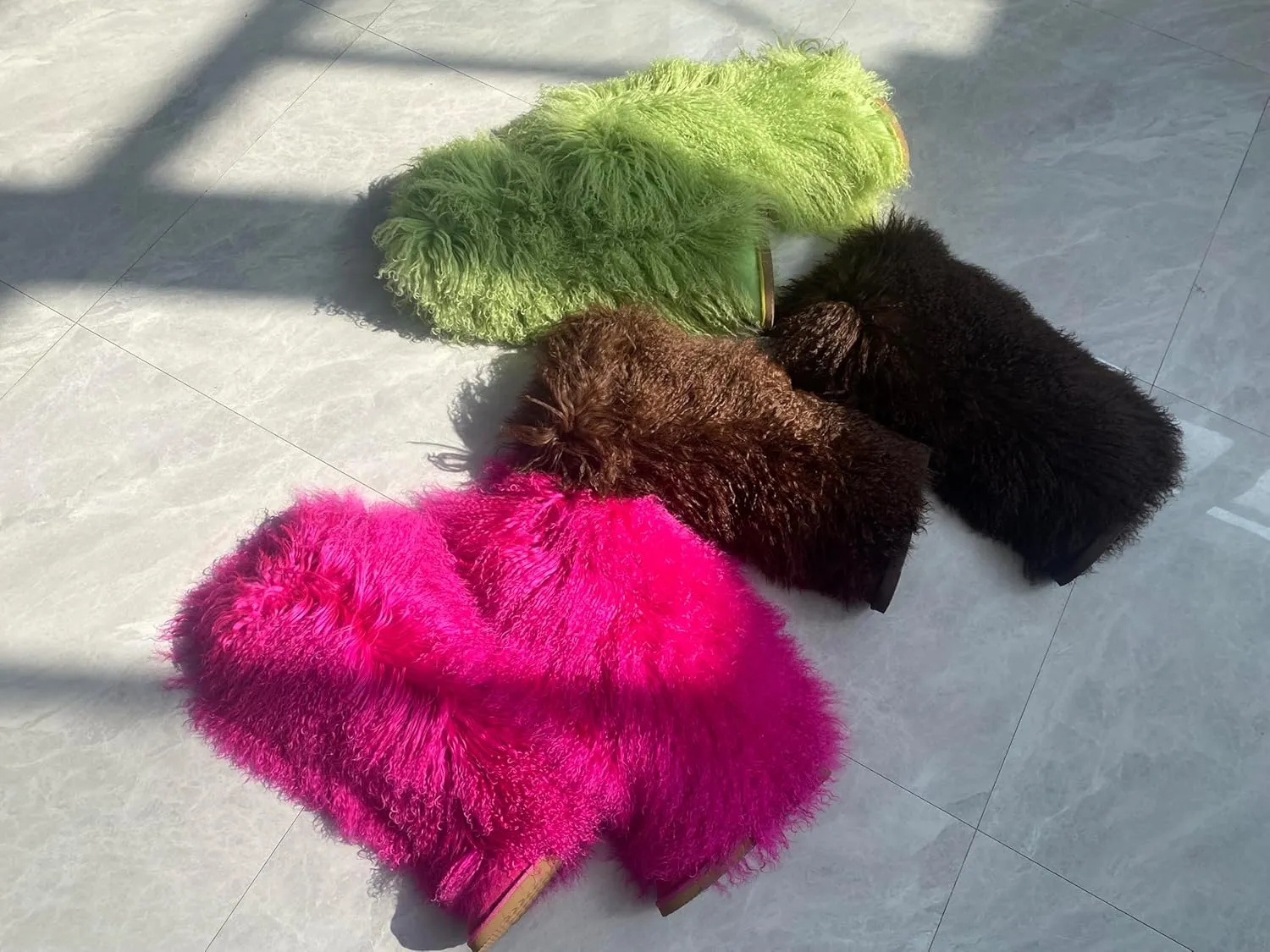 Over Knee High Mongolian Fur Boot With True Tibetan Big Long Curly Hair For Women Winter Snow Warm Boots