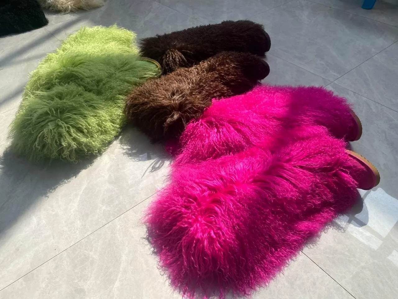 Over Knee High Mongolian Fur Boot With True Tibetan Big Long Curly Hair For Women Winter Snow Warm Boots