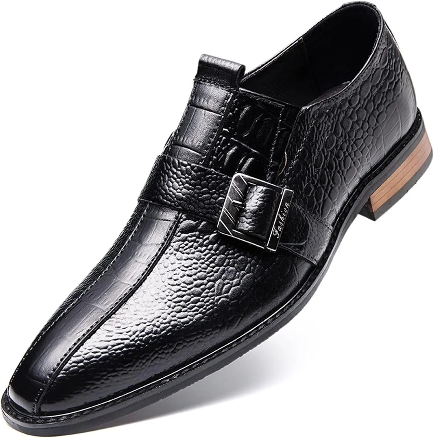 Oxford Dress Shoes for Men Slip On Monk Strap Crocodile Print Burnished Square Toe Leather Slip Resistant Block Heel Low Top Non Slip Walking Suitable for Many Occasions