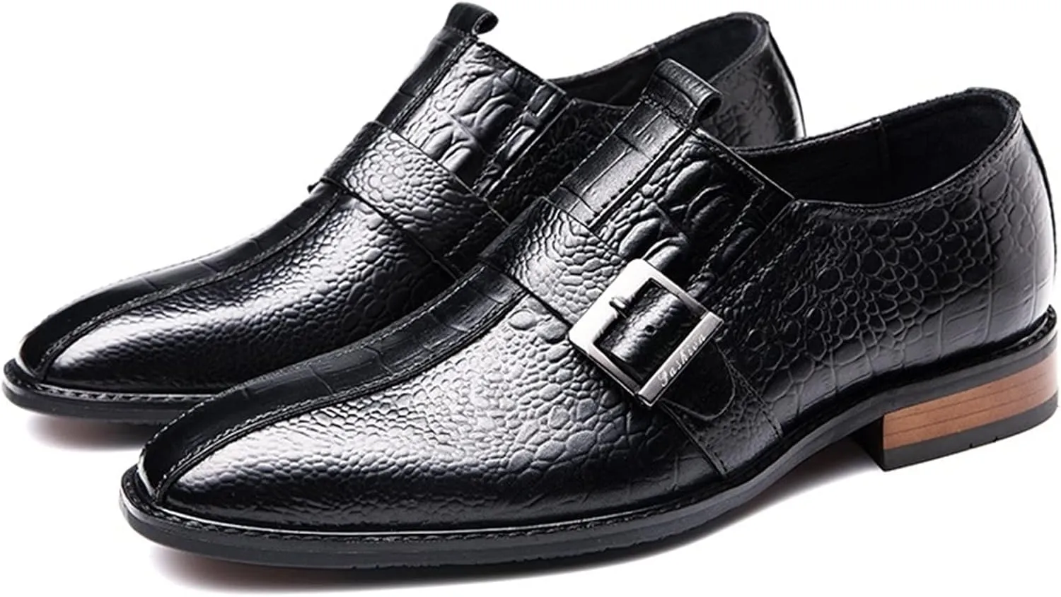 Oxford Dress Shoes for Men Slip On Monk Strap Crocodile Print Burnished Square Toe Leather Slip Resistant Block Heel Low Top Non Slip Walking Suitable for Many Occasions