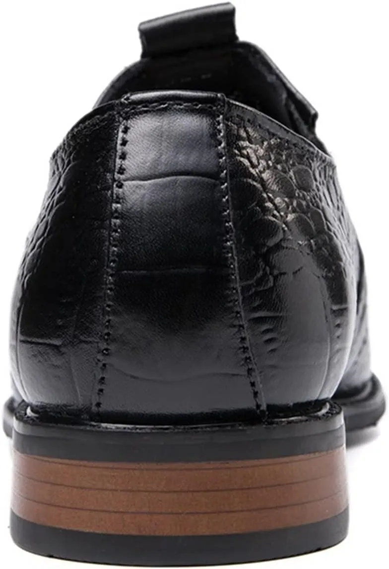Oxford Dress Shoes for Men Slip On Monk Strap Crocodile Print Burnished Square Toe Leather Slip Resistant Block Heel Low Top Non Slip Walking Suitable for Many Occasions