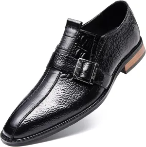 Oxford Dress Shoes for Men Slip On Monk Strap Crocodile Print Burnished Square Toe Leather Slip Resistant Block Heel Low Top Non Slip Walking Suitable for Many Occasions