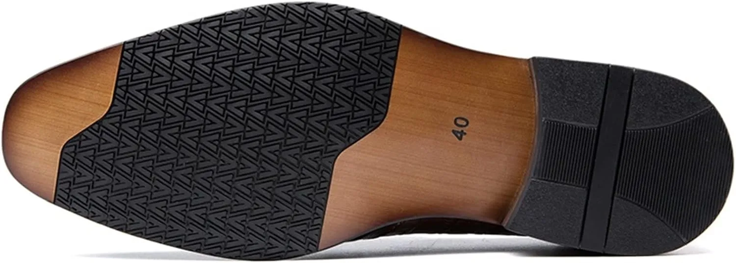 Oxford Dress Shoes for Men Slip On Monk Strap Crocodile Print Burnished Square Toe Leather Slip Resistant Block Heel Low Top Non Slip Walking Suitable for Many Occasions