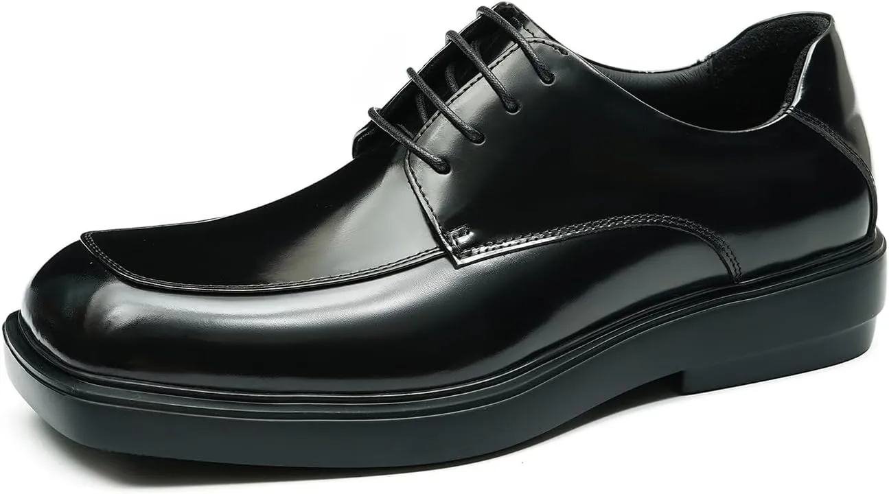 Oxfords Black Dress Shoes for Men Genuine Leather Square Toe Formal Derby Fashion Wedding Prom Shoes Mens Tuxedo Business Causal Shoes