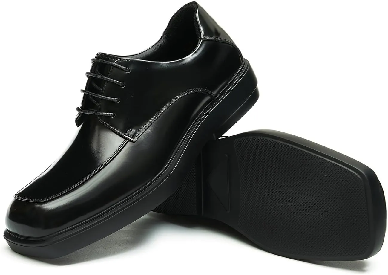 Oxfords Black Dress Shoes for Men Genuine Leather Square Toe Formal Derby Fashion Wedding Prom Shoes Mens Tuxedo Business Causal Shoes