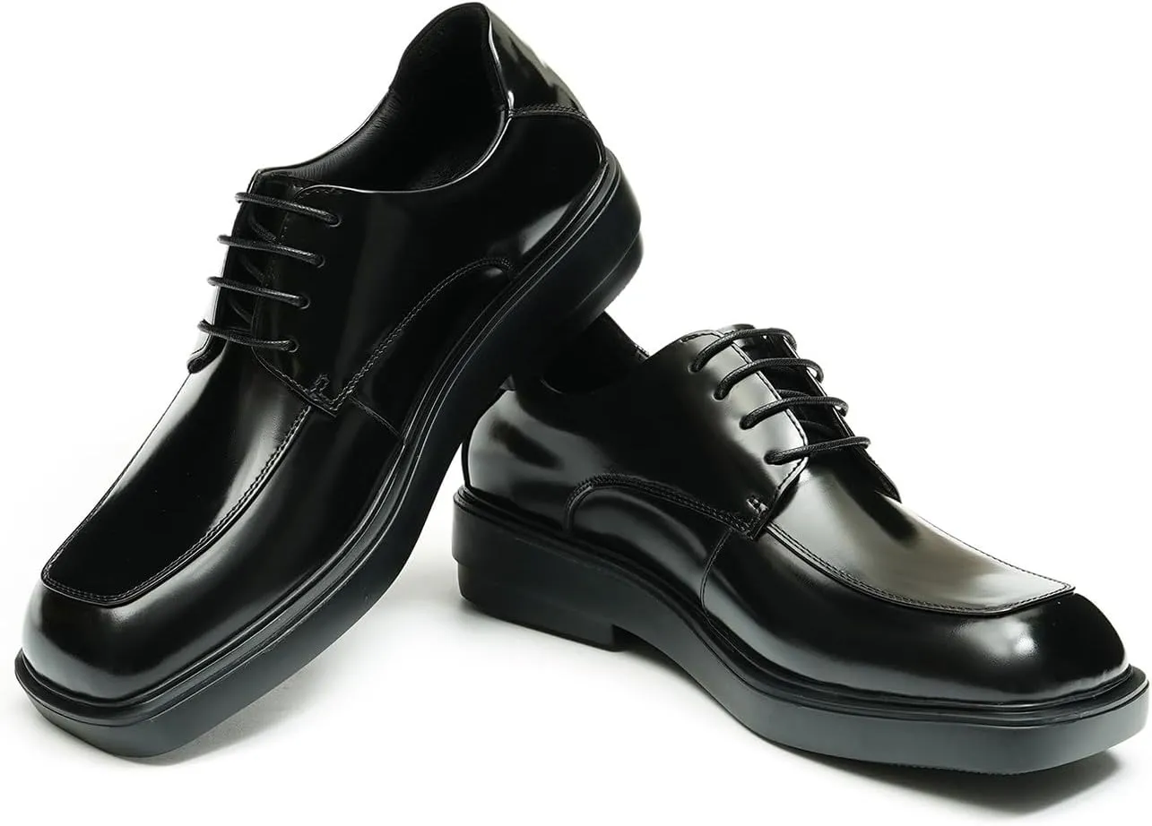 Oxfords Black Dress Shoes for Men Genuine Leather Square Toe Formal Derby Fashion Wedding Prom Shoes Mens Tuxedo Business Causal Shoes