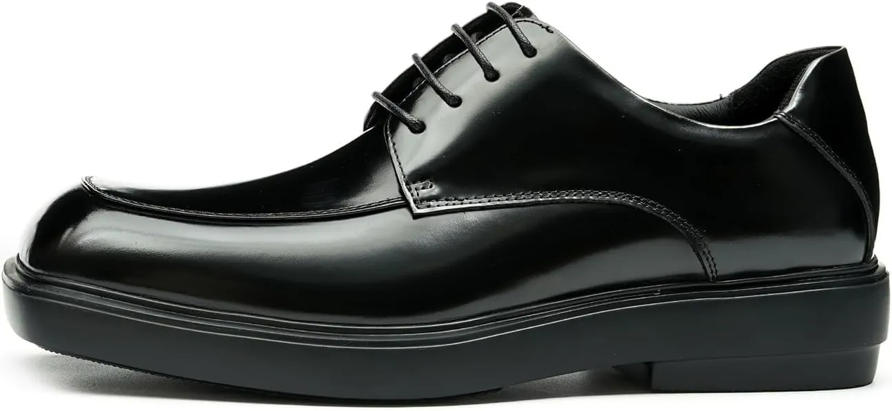 Oxfords Black Dress Shoes for Men Genuine Leather Square Toe Formal Derby Fashion Wedding Prom Shoes Mens Tuxedo Business Causal Shoes
