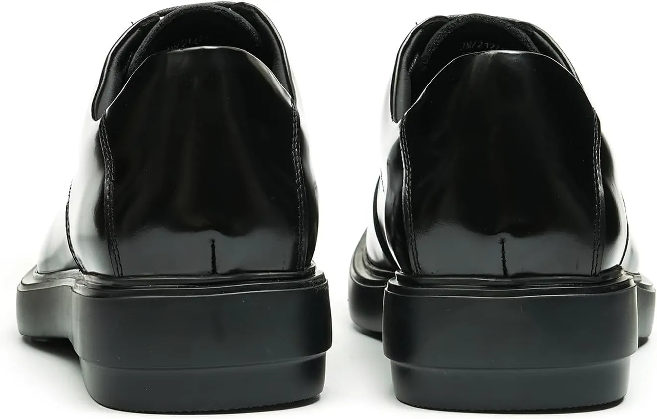 Oxfords Black Dress Shoes for Men Genuine Leather Square Toe Formal Derby Fashion Wedding Prom Shoes Mens Tuxedo Business Causal Shoes