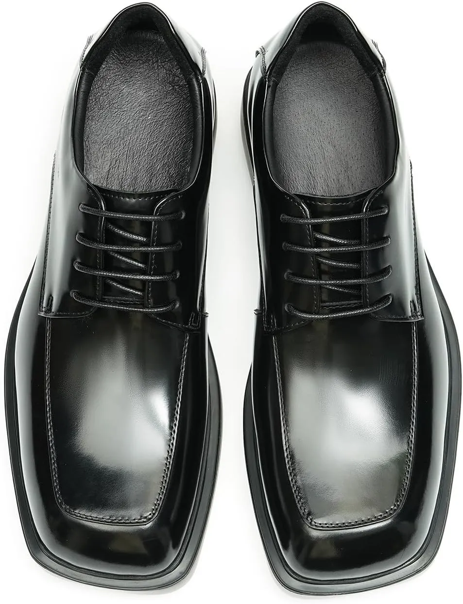 Oxfords Black Dress Shoes for Men Genuine Leather Square Toe Formal Derby Fashion Wedding Prom Shoes Mens Tuxedo Business Causal Shoes
