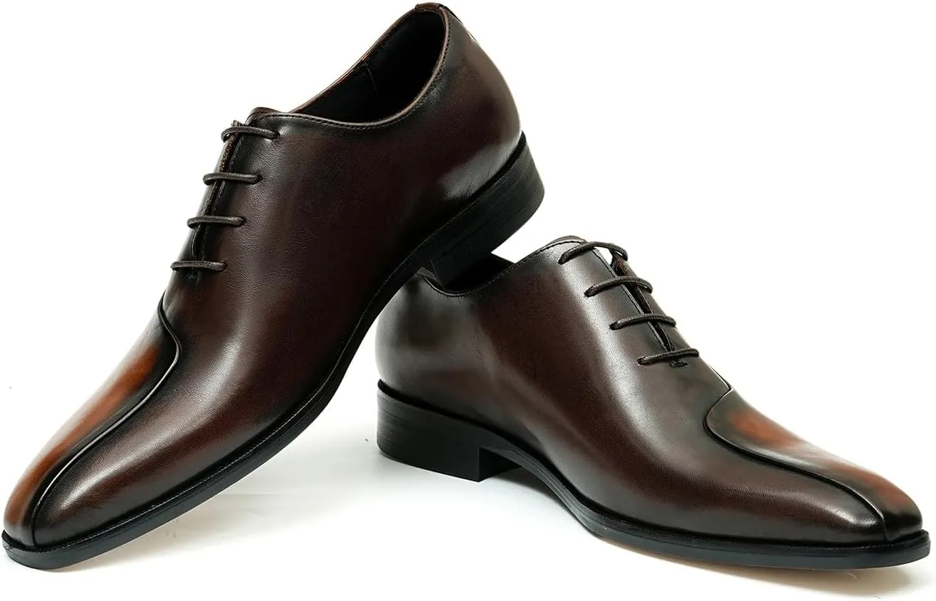 Oxfords Formal Dress Shoes for Men Genunie Leather Wingtip Toe Two Tone Derby Fashion Wedding Prom Shoes Mnes Tuxedo Comfortable Business Casual Shoes