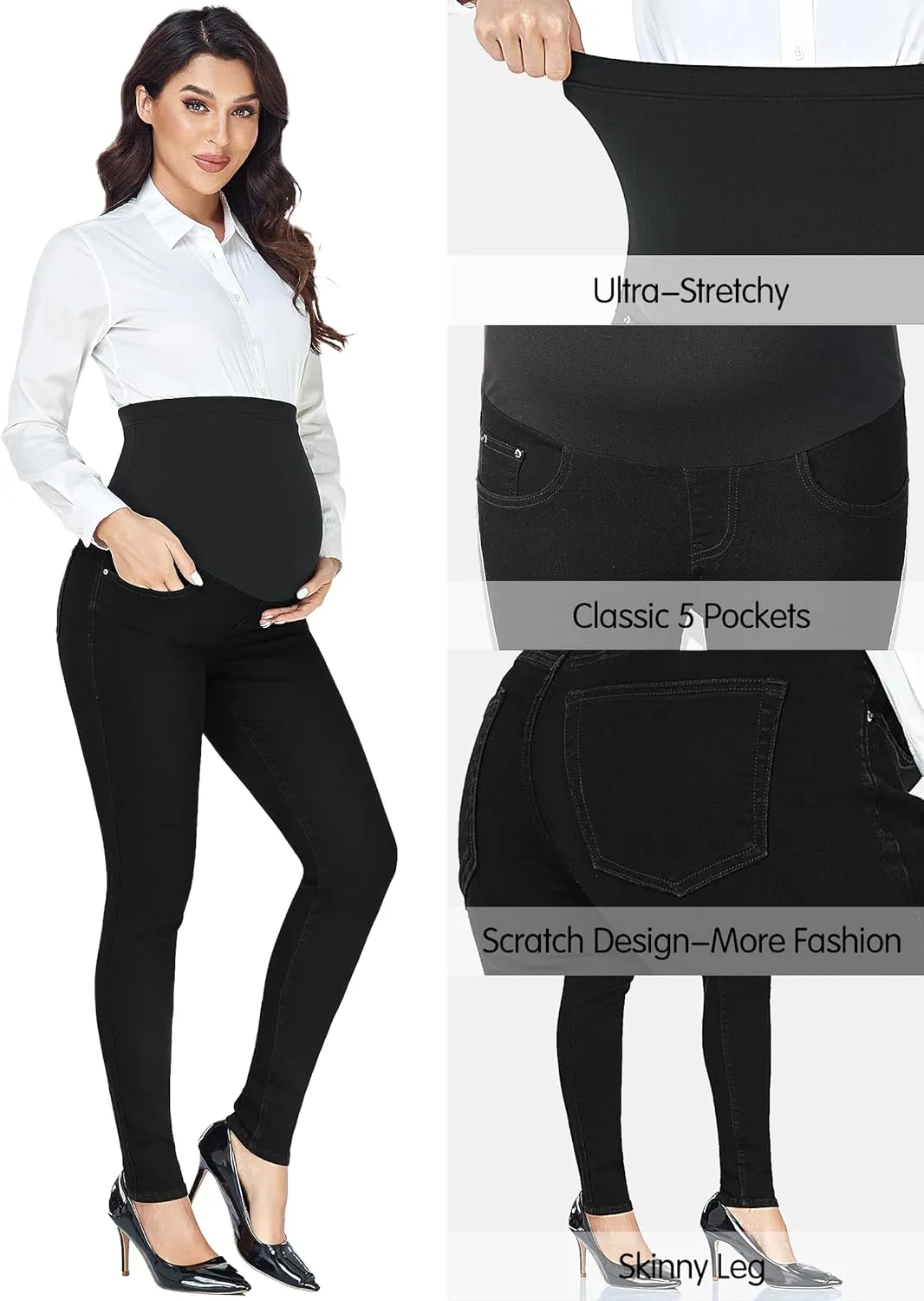 PACBREEZE Women's Maternity Jeans Over Belly Skinny Stretchy Denim Pants Comfy Slim Pregnancy Pants