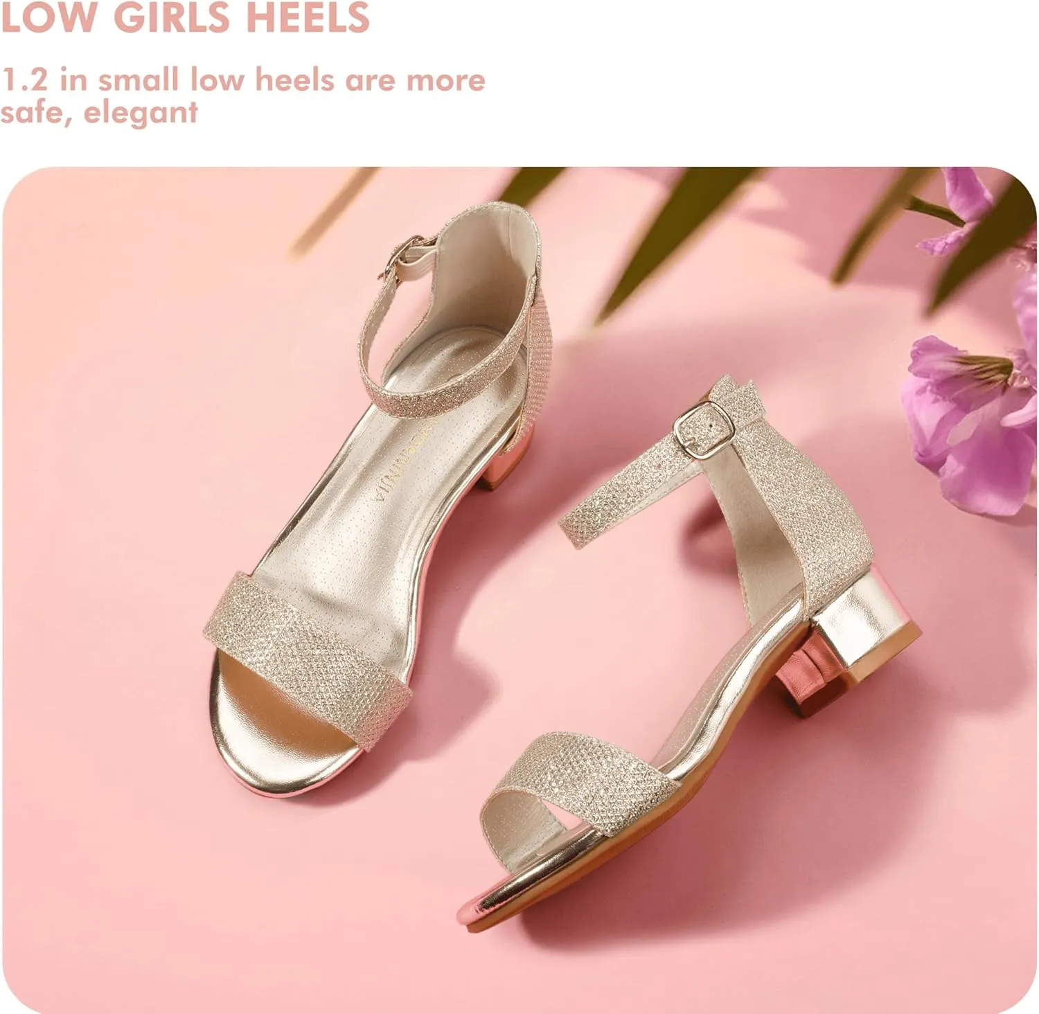 PANDANINJIA Girls Dress Shoes Toddler Kids Heels Sandals Ankle Strap Wedding Party Phoebe Flower Girl Shoes