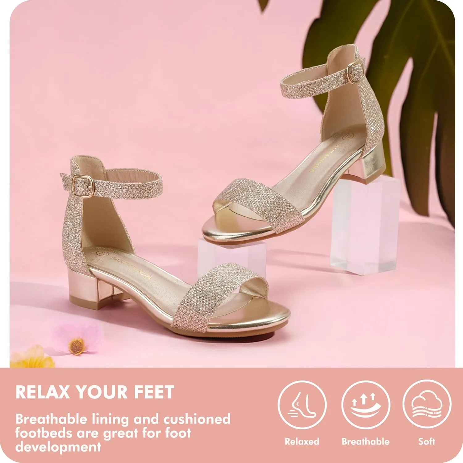 PANDANINJIA Girls Dress Shoes Toddler Kids Heels Sandals Ankle Strap Wedding Party Phoebe Flower Girl Shoes
