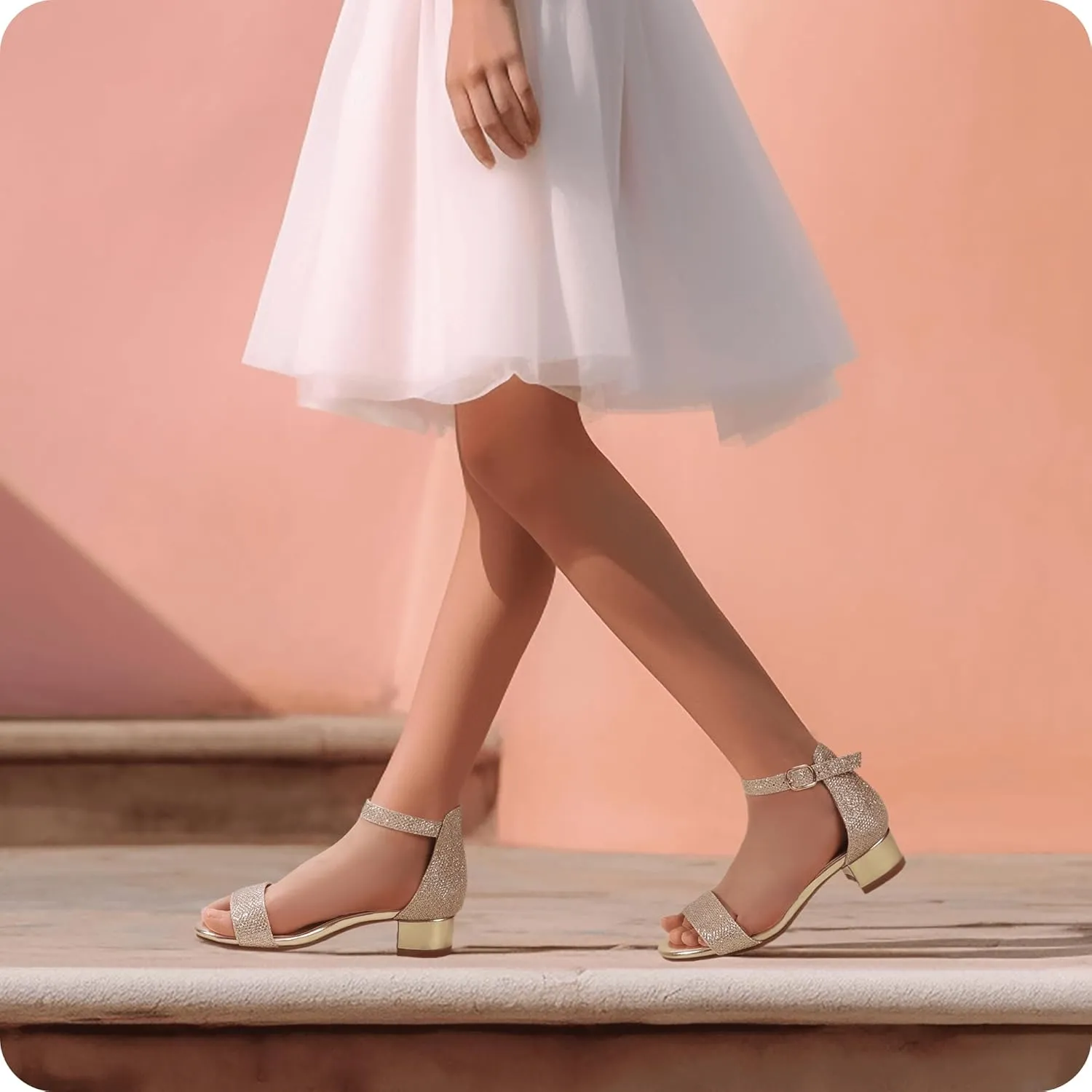 PANDANINJIA Girls Dress Shoes Toddler Kids Heels Sandals Ankle Strap Wedding Party Phoebe Flower Girl Shoes