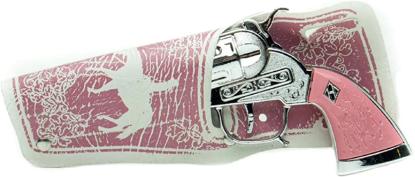 PARRIS CLASSIC QUALITY TOYS EST. 1936 Western Girl Single Holster Set – Pink & White Horse Rider Design with 8.5" Die-Cast Repeater Gun – Ideal Cowgirl Role Play Toy