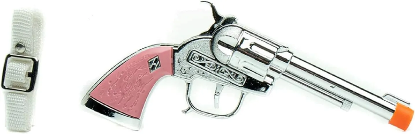 PARRIS CLASSIC QUALITY TOYS EST. 1936 Western Girl Single Holster Set – Pink & White Horse Rider Design with 8.5" Die-Cast Repeater Gun – Ideal Cowgirl Role Play Toy