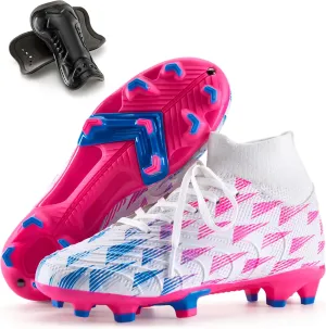 PATPAT Kids Soccer Cleats – High Top Outdoor Firm Ground and Turf Football Training Shoes for Little Big Boys and Girls, Sizes 10-6