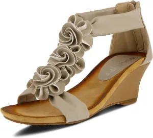 PATRIZIA Women's HARLEQUIN Ankle Strap T-Strap Wedge Sandals - Floral Design, Cushioned Insole, Back Zipper