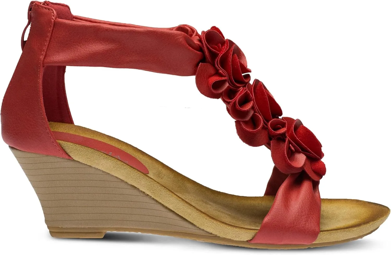 PATRIZIA Women's HARLEQUIN Ankle Strap T-Strap Wedge Sandals - Floral Design, Cushioned Insole, Back Zipper