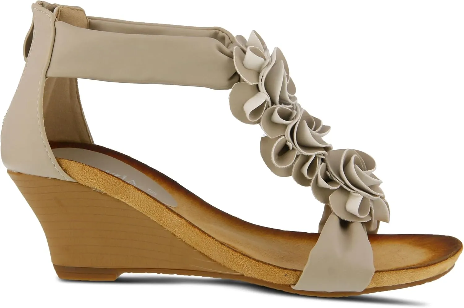 PATRIZIA Women's HARLEQUIN Ankle Strap T-Strap Wedge Sandals - Floral Design, Cushioned Insole, Back Zipper