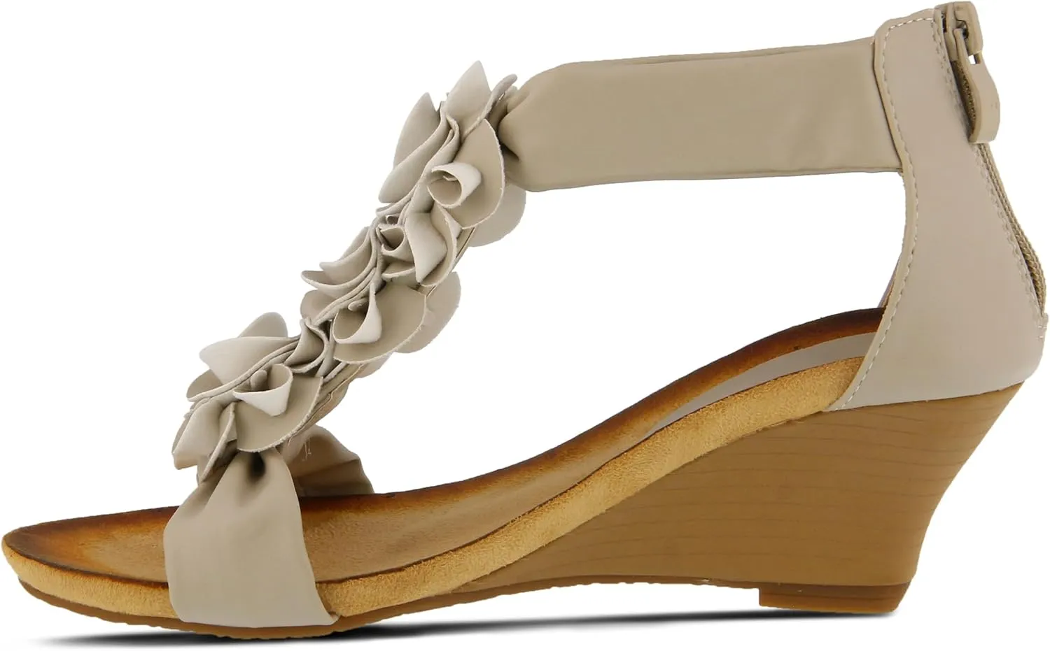PATRIZIA Women's HARLEQUIN Ankle Strap T-Strap Wedge Sandals - Floral Design, Cushioned Insole, Back Zipper