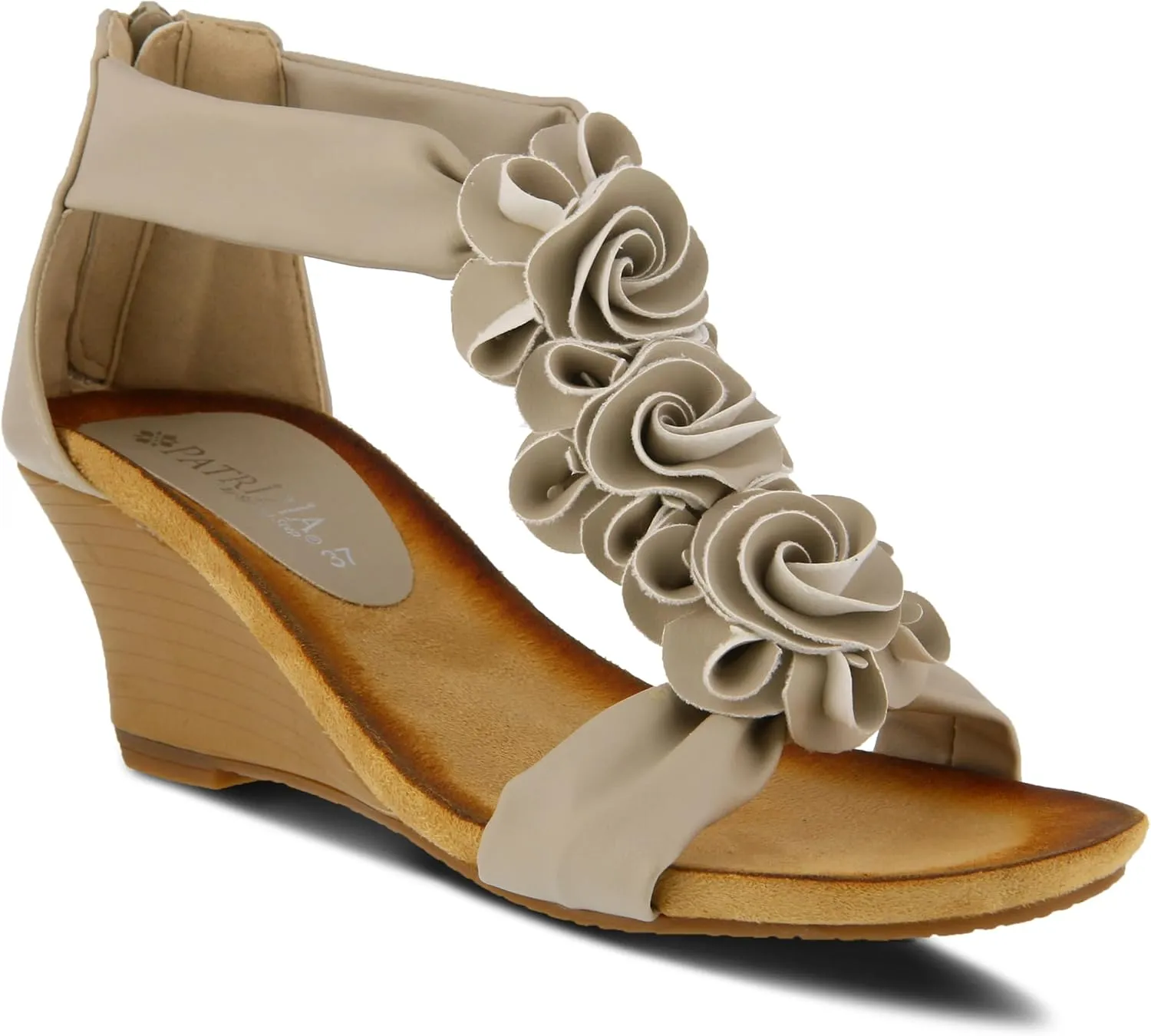 PATRIZIA Women's HARLEQUIN Ankle Strap T-Strap Wedge Sandals - Floral Design, Cushioned Insole, Back Zipper