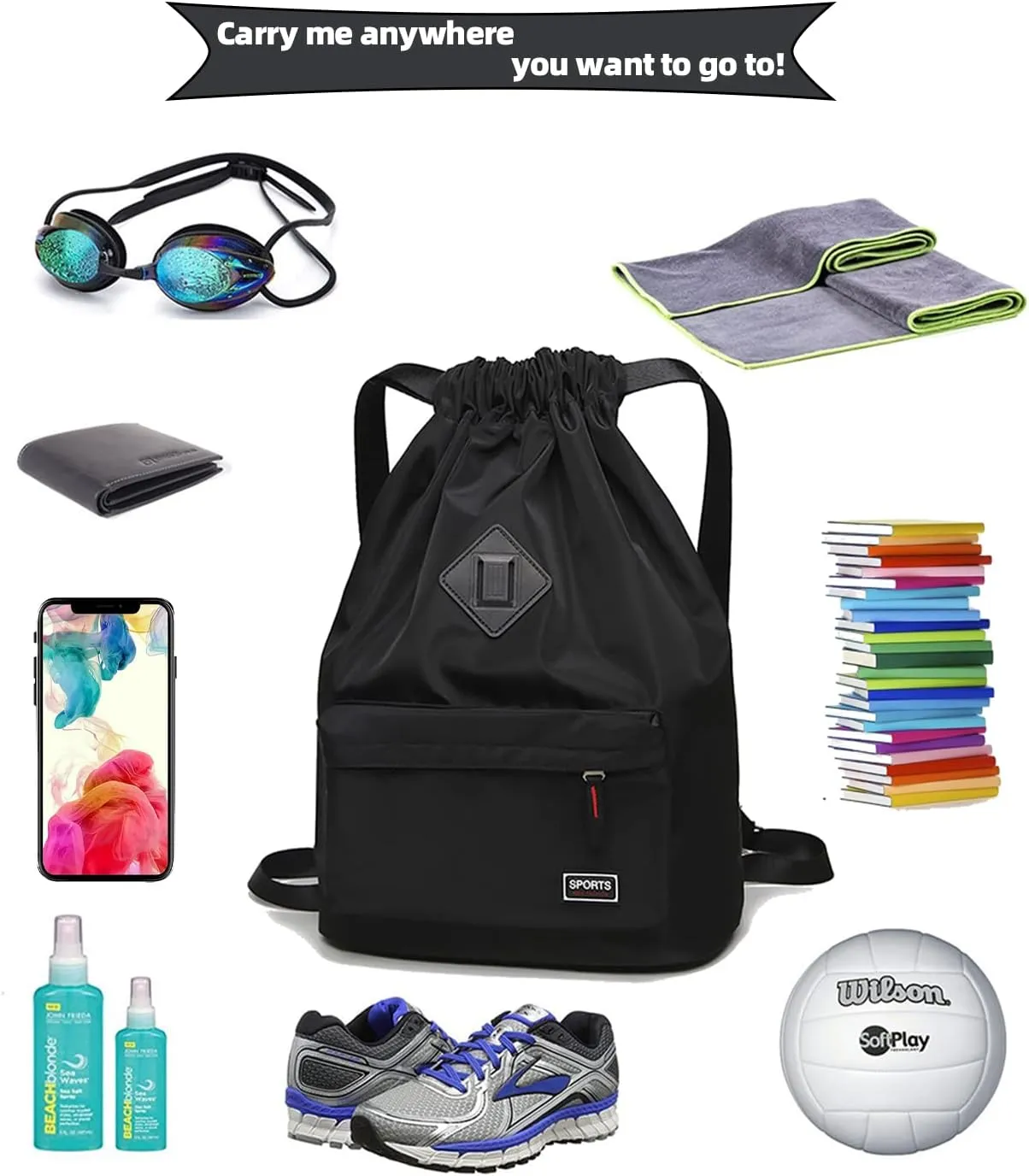Peicees Waterproof Drawstring Sport Bag Lightweight Sackpack Backpack for Men and Women
